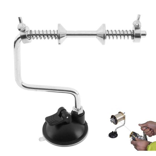 Metal fishing reel holder with U-shaped frame and black suction base
