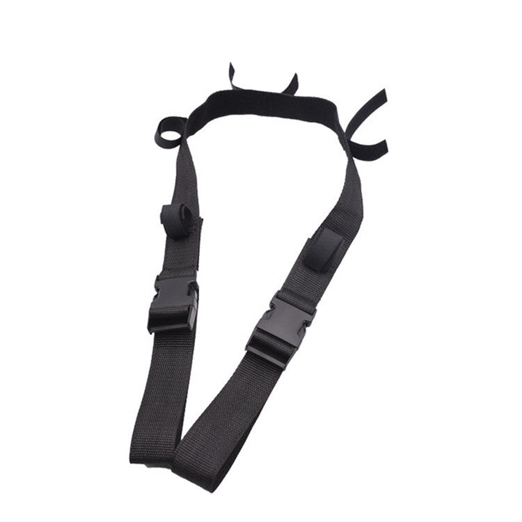 Black car roof rod holder strap with two adjustable webbing bands and end loops