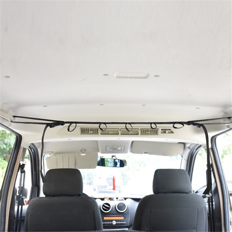Car roof rod holder mounting loops and rail brackets inside the vehicle
