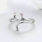 Silver open cat ears ring with pink enamel accents, S925 sterling