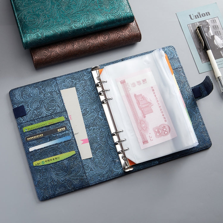 Embossed PU leather binder, open with card panel and transparent document insert