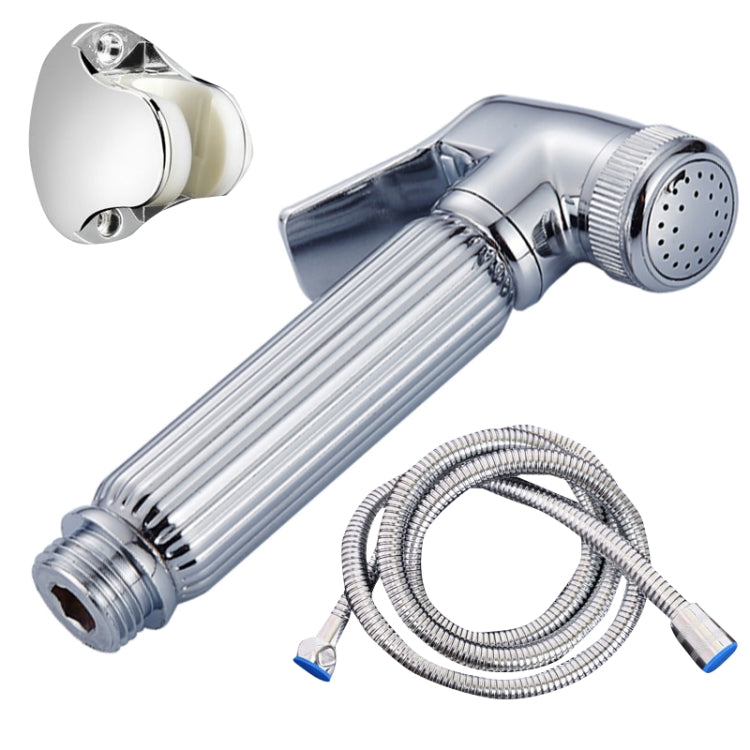 Handheld pressure-washer nozzle set with water-stop, chrome finish, spray head and metal hose