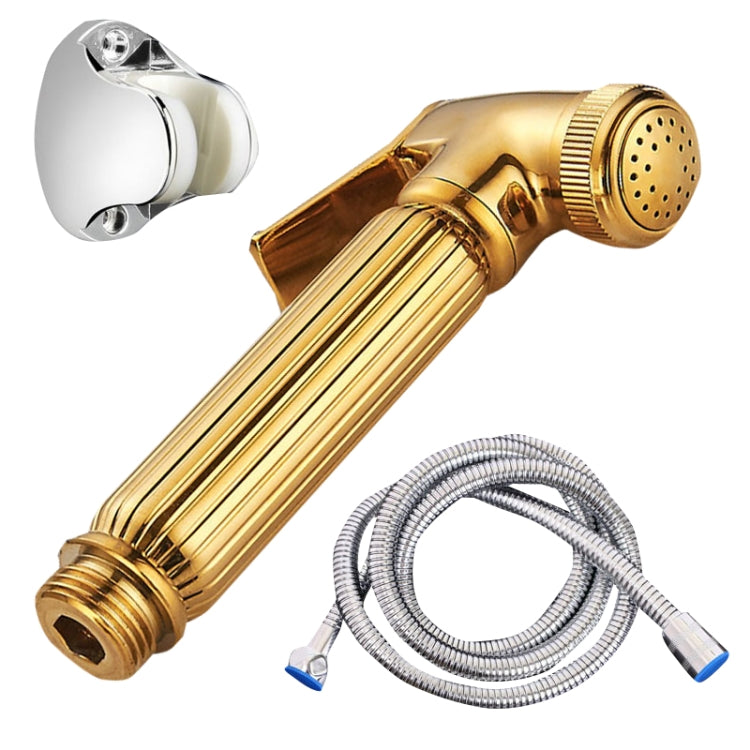 Handheld pressure-washer nozzle set with water-stop, gold finish head and ridged handle with hose
