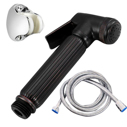 Handheld pressure-washer nozzle set with water-stop, black grip, chrome head and hose