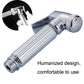 Chrome handheld pressure-washer nozzle with water-stop, ridged handle and spray head detail