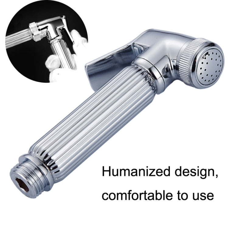 Chrome handheld pressure-washer nozzle with water-stop, ridged handle and spray head detail