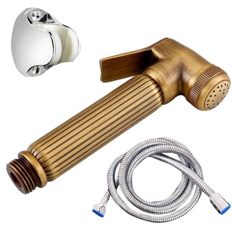 Handheld pressure-washer nozzle set with water-stop, antique gold head, ridged handle and hose