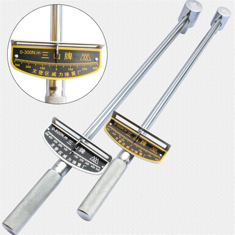 Torque wrench set with two chrome shafts, textured grips, and inset torque scale