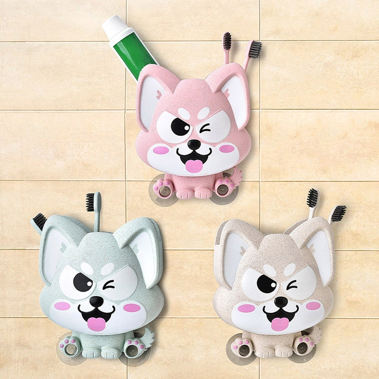 Cartoon dog suction wall toothbrush holder set with three character holders and toothbrushes
