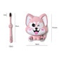 Pink cartoon dog suction toothbrush holder with two toothbrush holders, front view.