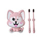 Cartoon dog suction wall toothbrush holder with two toothbrushes, pink character design