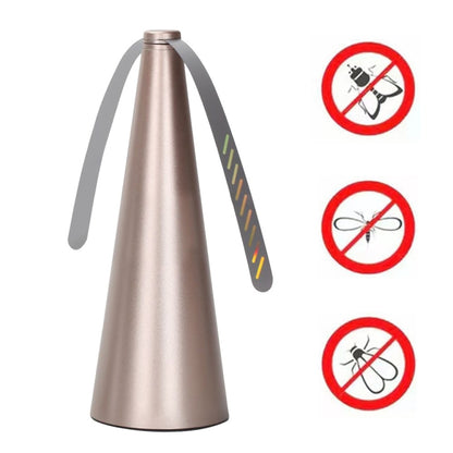 Gold cone-shaped automatic fly catcher fan with three tripod legs