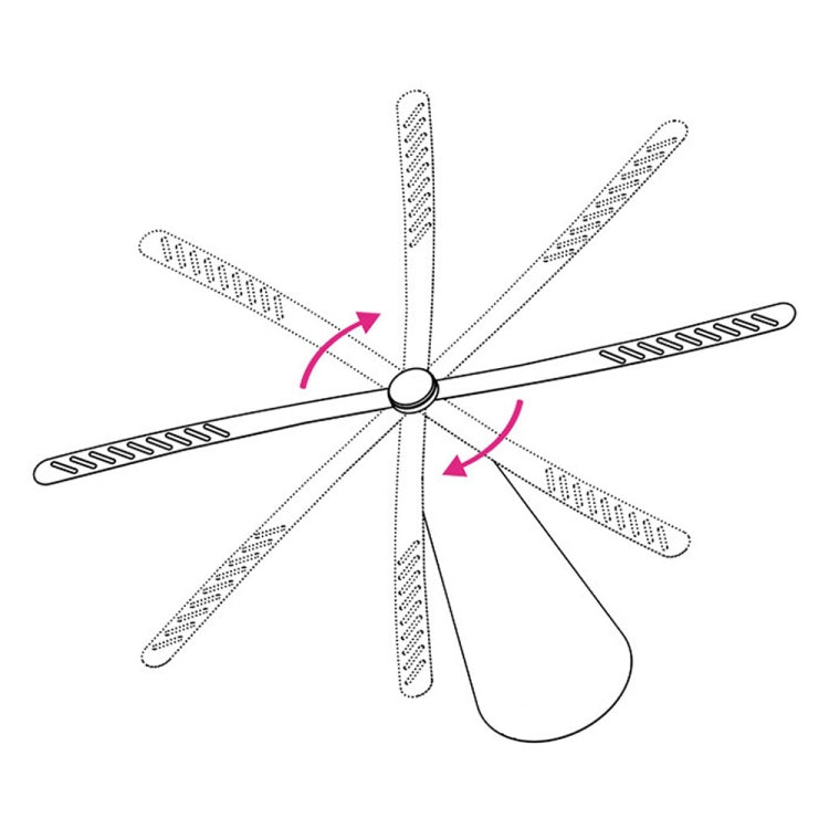 Top view of cone fan showing five blades and airflow arrows