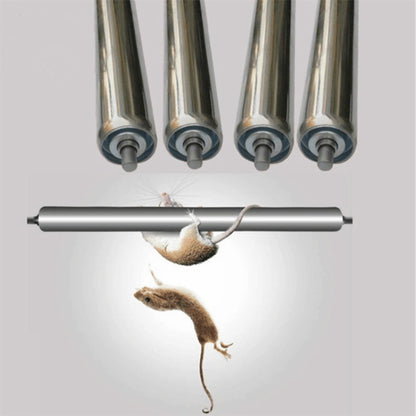 Automatic continuous mousetrap with silver cylindrical metal barrel and baited trigger rod