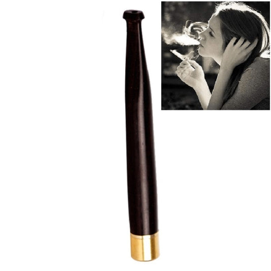 Dark wood cigarette holder with gold-tone base ring and tapered mouthpiece.