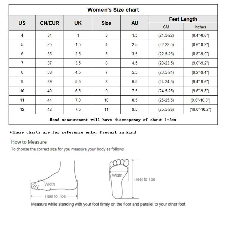 Women’s size chart for rhinestone stiletto pointed-toe heel shoes (US/EU/UK/AU, feet length)
