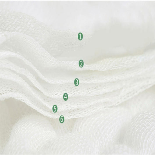 Close-up of 6-layer cotton gauze fabric texture for saliva towel