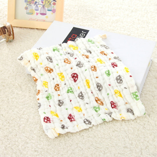 6-layer cotton gauze saliva towel, folded white with colorful animal prints