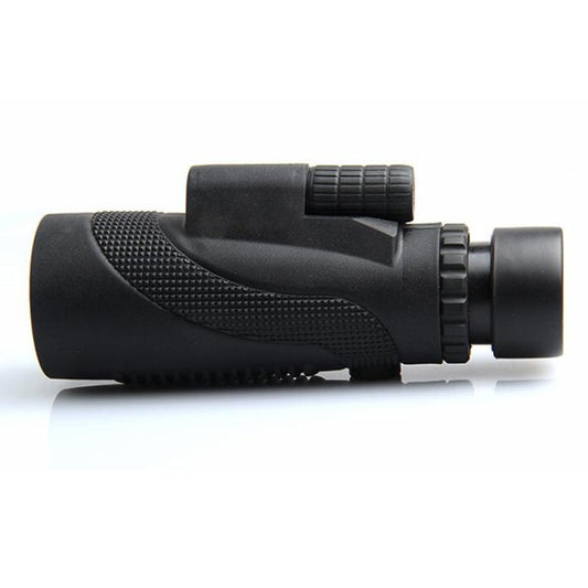 Black monocular telescope side view with ridged adjustment knobs