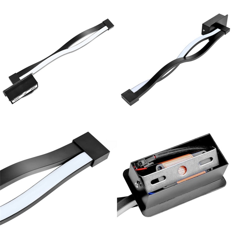 Black LED wall sconce parts with slim curved bar and rectangular mounting base