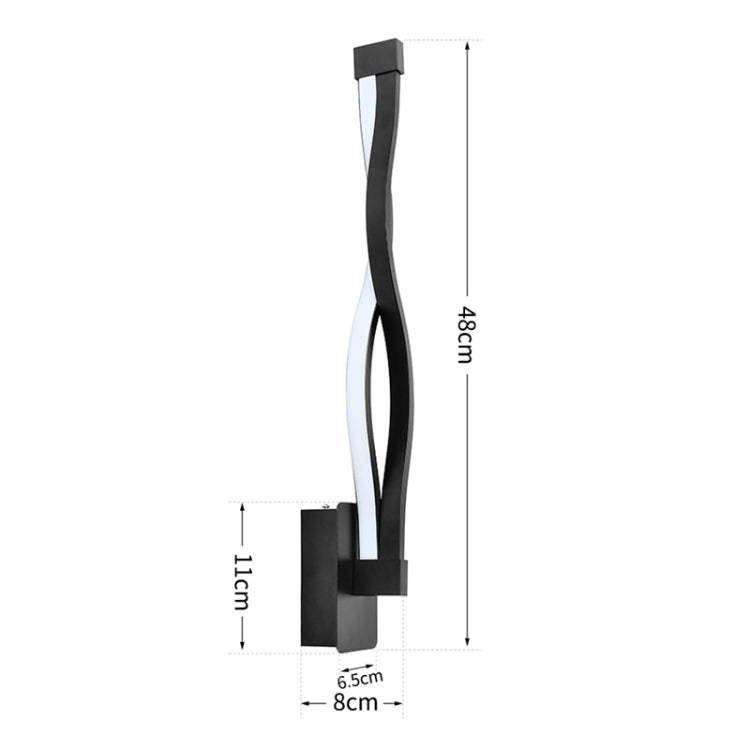 Black LED wall sconce dimensions: 48cm high, 8cm wide, 6.5cm deep