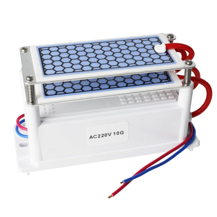 Portable ozone generator unit with dual hex ceramic panels, AC220V 10G label, red/blue wires