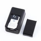 Black mini GPS tracker locator shown open with internal card slot area visible