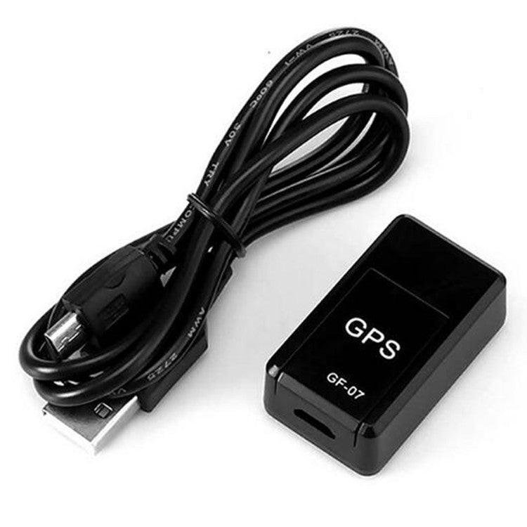 Mini GPS tracker locator with charging USB cable and black GF-07 housing