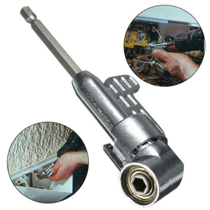 Silver 105-degree right angle drill bit holder with long handle and hex bit socket