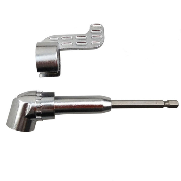Silver right angle drill bit holder with side handle and drive bit shaft