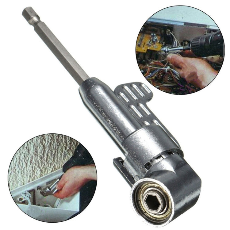 Silver right angle drill bit holder with long shaft and hex socket opening