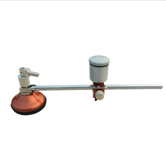 Oil-filled universal wheel glass cutter with orange suction base and metal guide bar