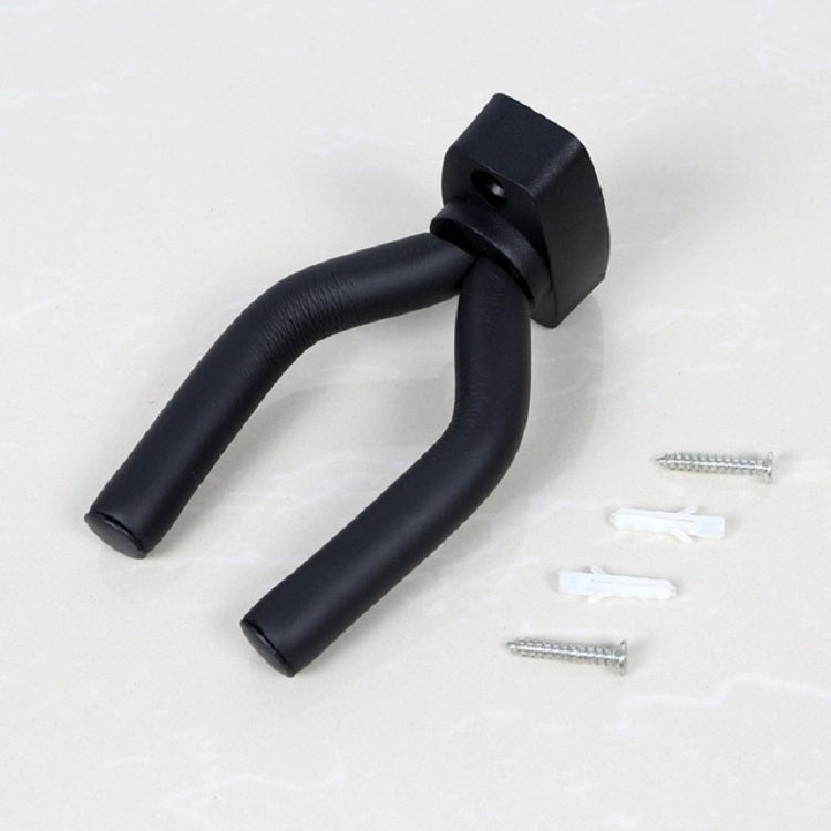 Black guitar wall hook with two arms, plus mounting screws and anchors