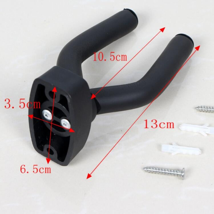 Black guitar wall hook dimensions shown: 13cm length, 10.5cm width, 3.5cm gap