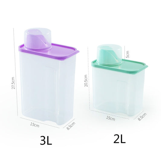 Washing powder storage containers: purple 3L and mint green 2L, hinged lids