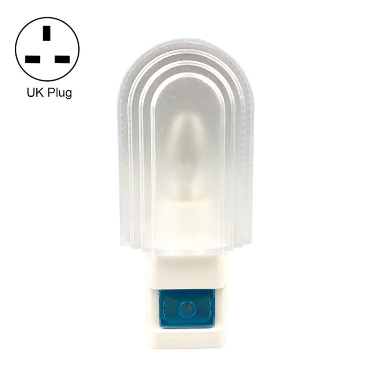 LED night light with translucent dome cover and blue switch panel, UK plug