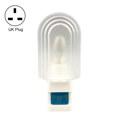 LED night light with translucent dome cover and blue switch panel, UK plug