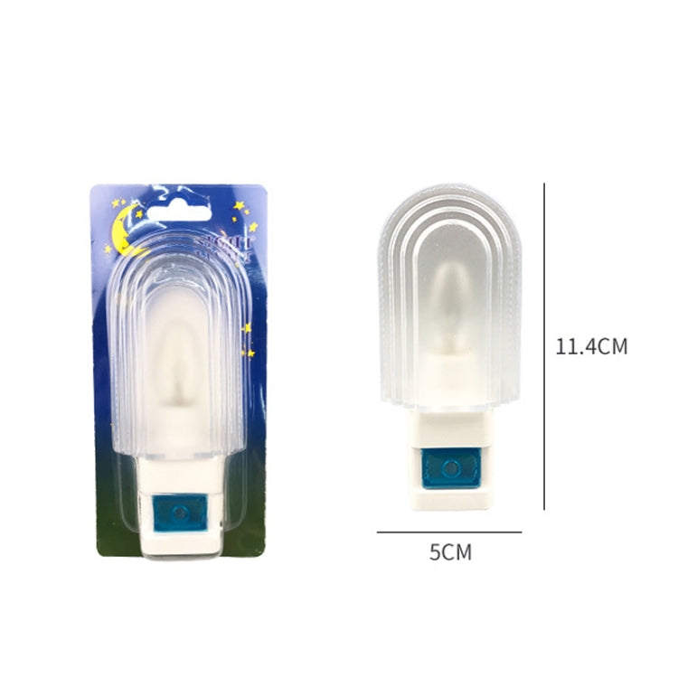 LED night light with arched translucent glow cover and blue control switch, size shown