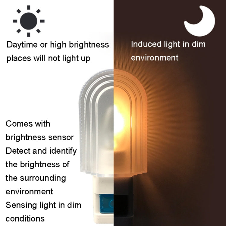Plug-in LED night light with translucent arched cover and blue sensor switch