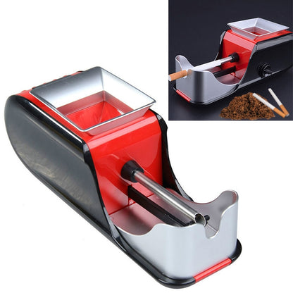 Red and black electric cigarette maker with filling tray and dual cigarette holders