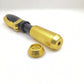 Gold and black needleless beauty injector pen with open nozzle cap and metal insert