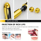 Gold and black injector pen with cap pieces and close-up view of the nozzle parts