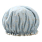 Waterproof shower hair cap, light blue with small floral print and gathered ruffle hem