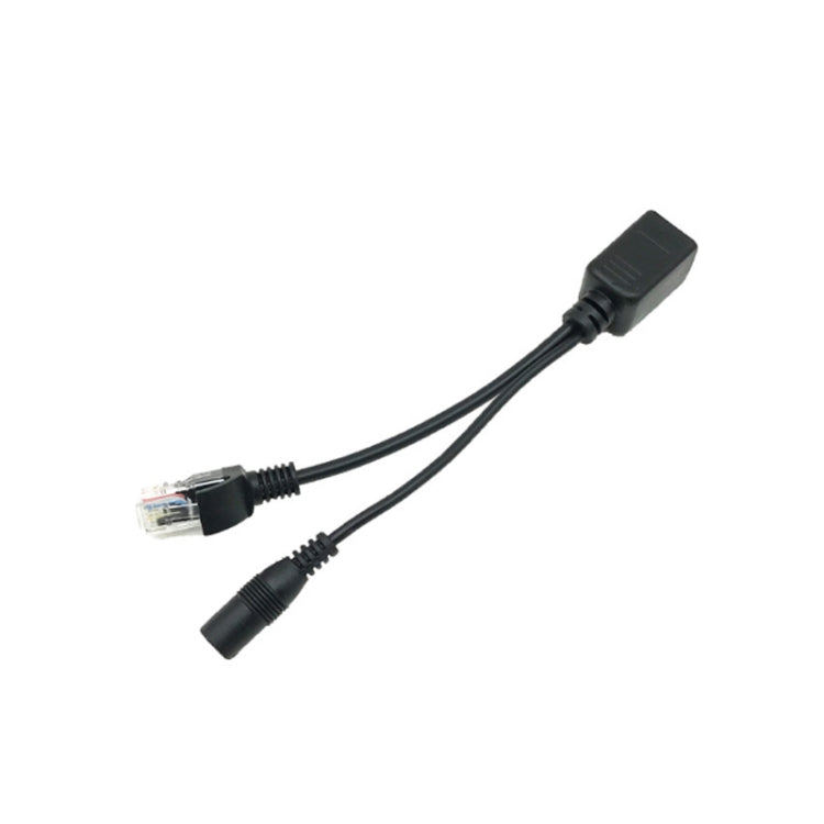 Black PoE RJ45 splitter cable set with two RJ45 ports and power lead connectors