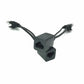 Black PoE splitter adapter with two RJ45 sockets and cable pigtails