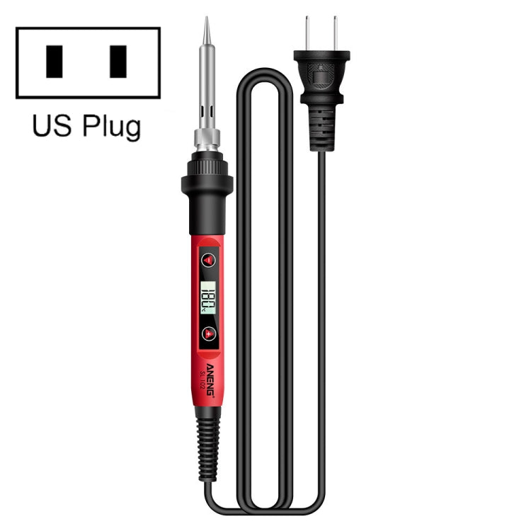 Adjustable temperature soldering iron kit with US plug, red handle, black cord stand