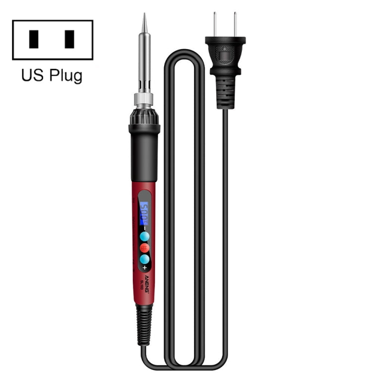 Adjustable temperature soldering iron kit with US plug, red handle and metal soldering tip