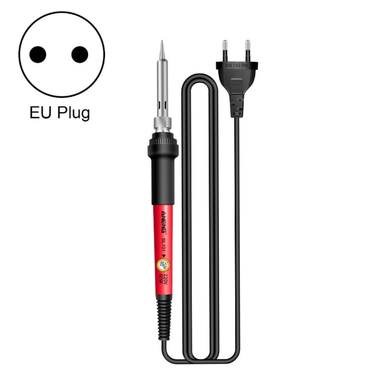 Adjustable temperature soldering iron kit with EU plug, red and black handle, stand
