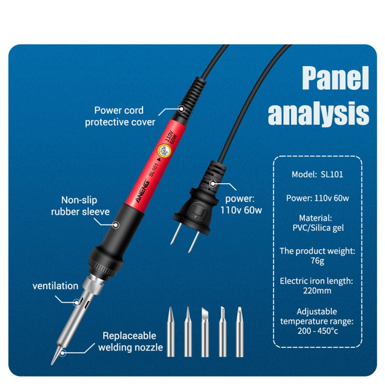 Adjustable electric soldering iron with spare welding nozzles and non-slip rubber grip