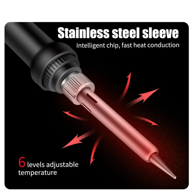 Adjustable soldering iron with stainless steel sleeve on the metal tip, 6-level temperature